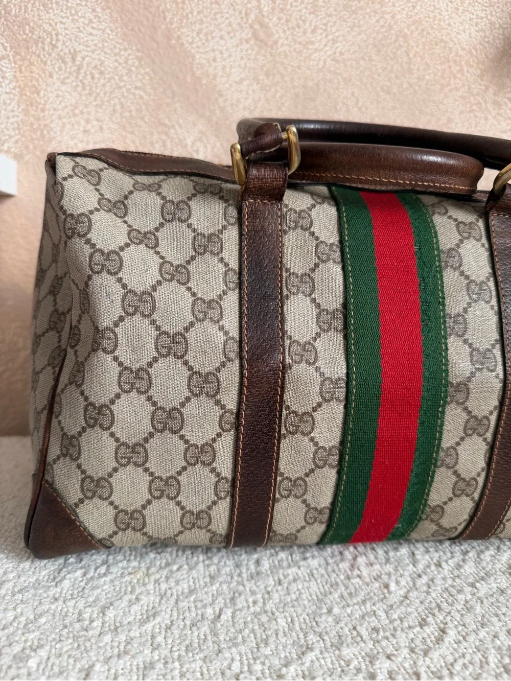 Gucci Beige GG Canvas Duffel with COA